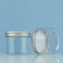 Cosmetics-Bottle wide mouth transparent plastic bottle with aluminum screw cap