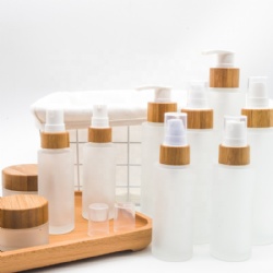 cosmetics-bottle frosted glass bottle with  bamboo cap
