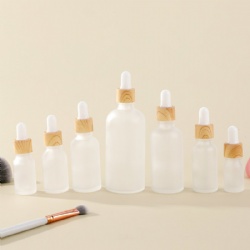 cosmetics-bottle frossted glass bottle with imitation wood plastic dropper